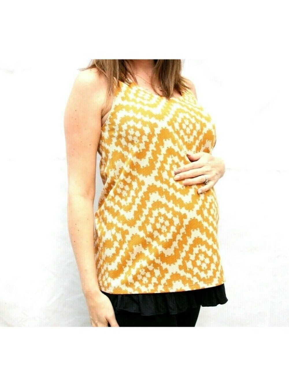 Maternal America Top Womens Size Small Sleeveless Ruffled Knit Retro Look Nwot